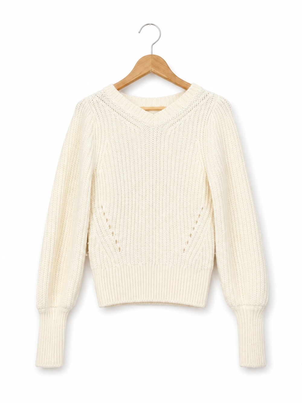 by Anthropologie Wool Blend Cream V-Neck Long Ballon Sleeve Sweater. Size Small.